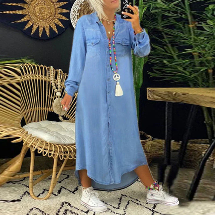 Stilla | Ensfarvet Denim Kjole Til Kvinder