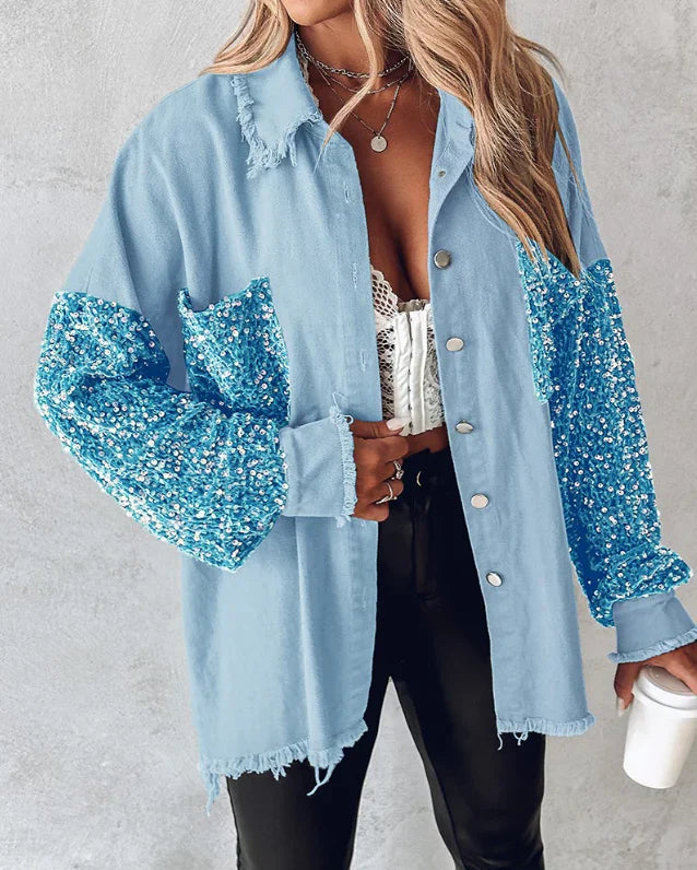 Stilla | Trendy Patchworkjakke Med Pailletter
