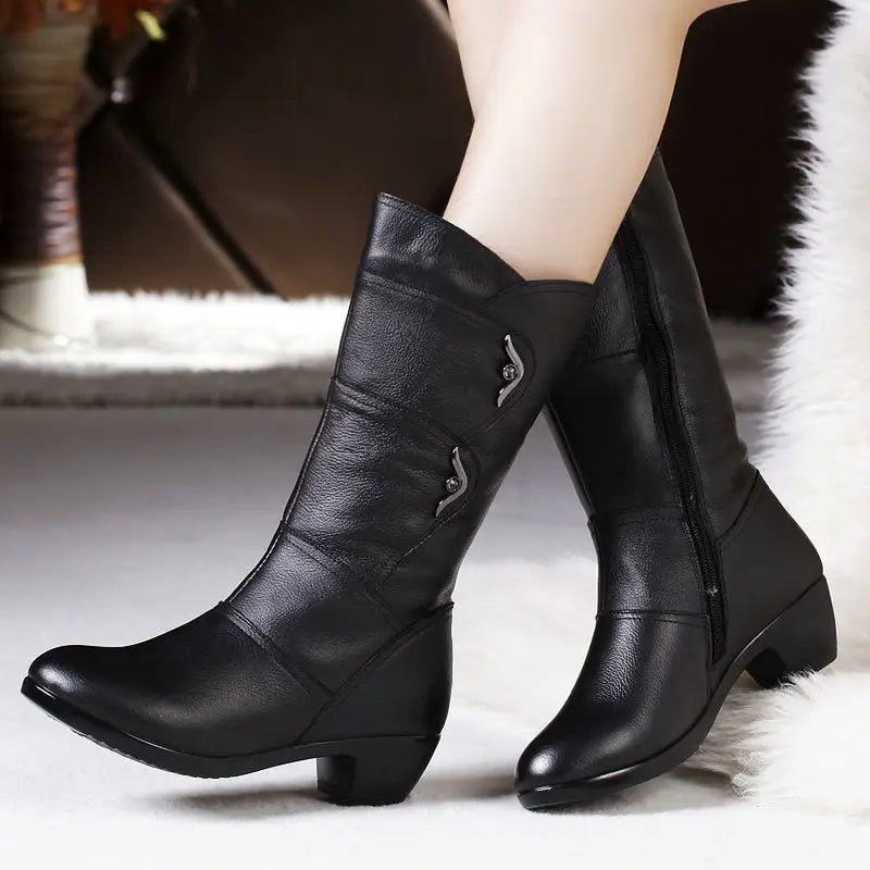 Stilla | Dame Mid-Calf Platform kilehæl chunky heel støvler