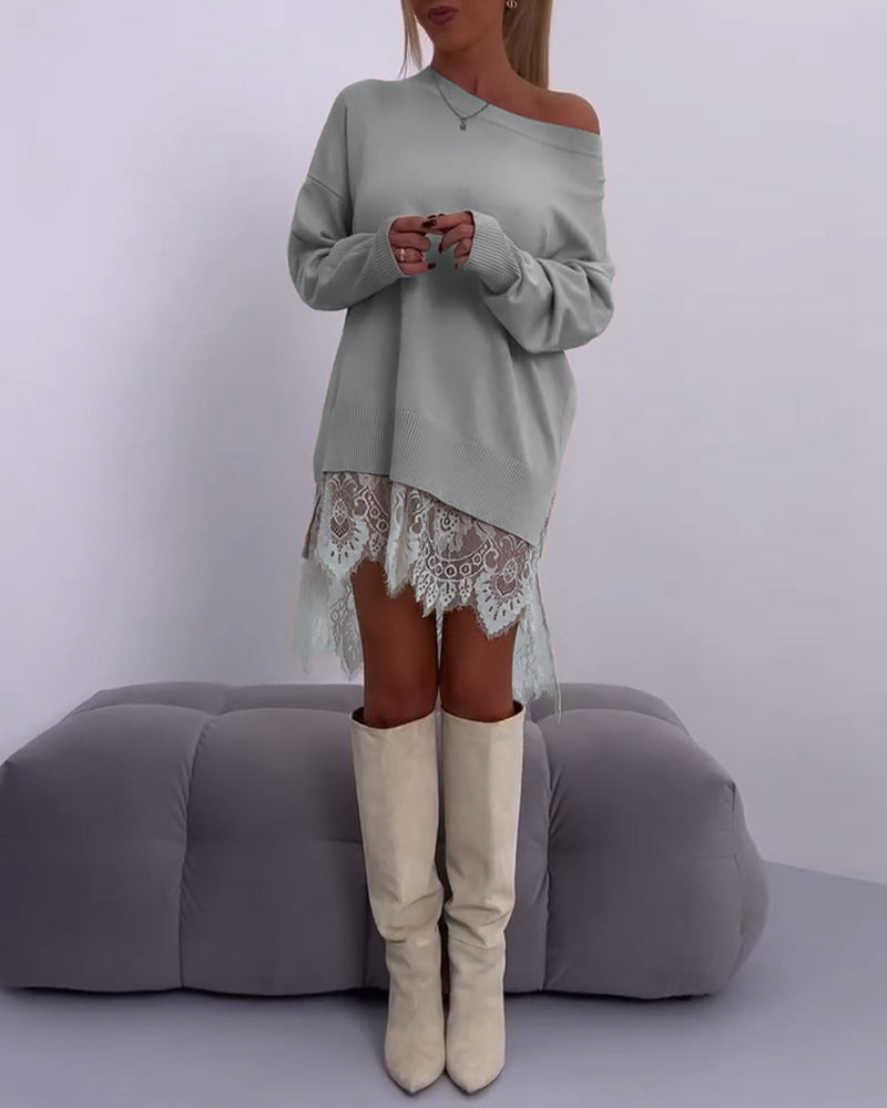 Stilla | Ensfarvet Skulderfri Smal Sweater