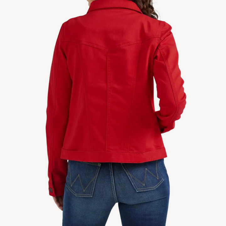 Stilla | Rød Denim Knap-Jakke