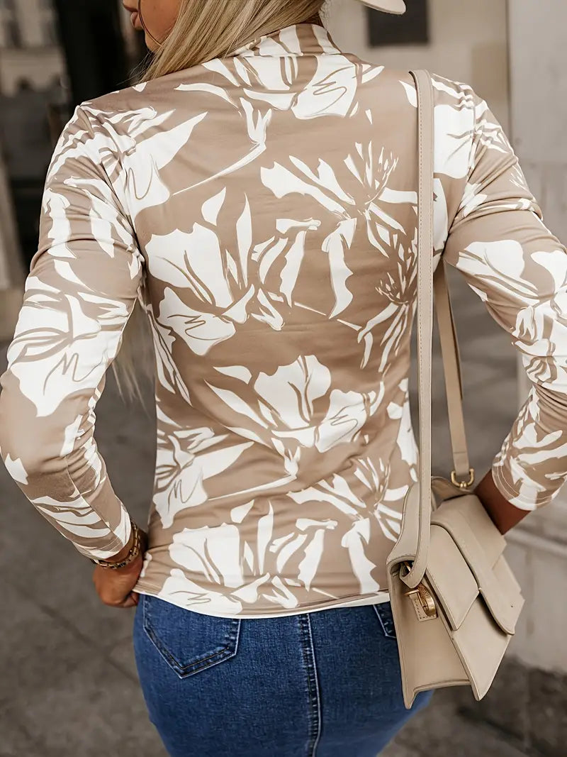 Stilla | Slim Fit Rundhalsbluse Med Blomster Mønster