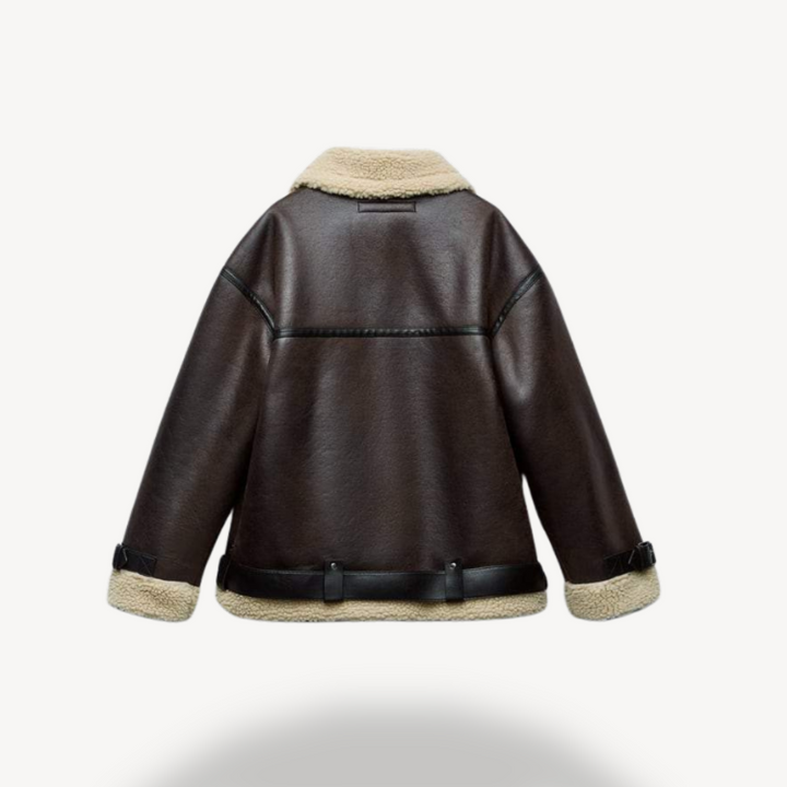 Stilla | Dame Faux Shearling Pilotjakke Brun