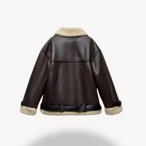 Stilla | Dame Faux Shearling Pilotjakke Brun