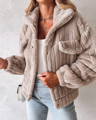 Stilla | Teddy Jakke Store størrelser Pasform Blød tekstur Knapper Casual stil