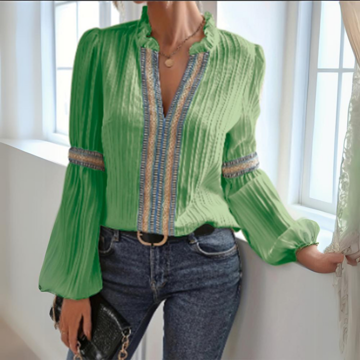 Stilla | Boho Bluse i Chiffon med Lange Ærmer