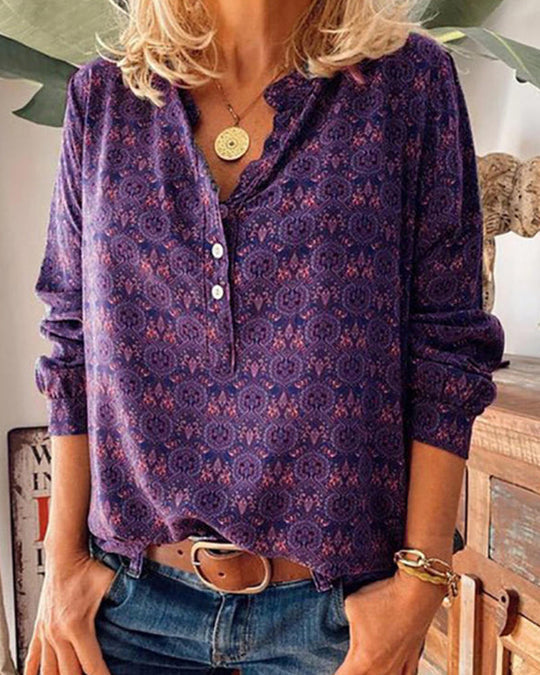 Stilla | Bluse med lange ærmer og vintage print
