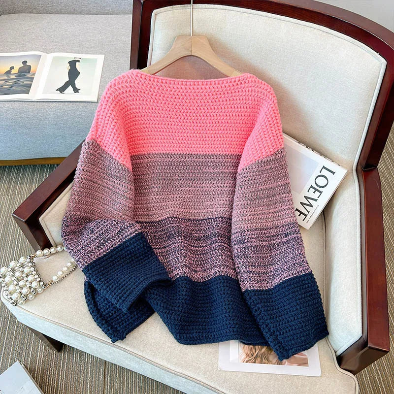 Stilla | Dame Oversized Striktrøje med Patchwork-design