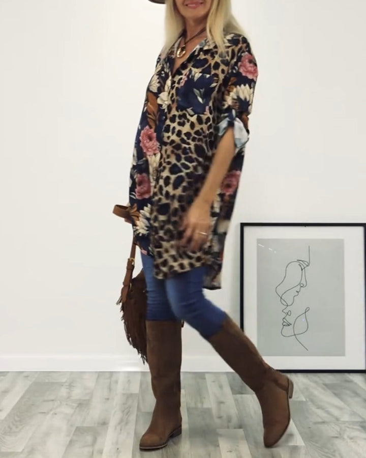 Stilla | Patchwork Skjorte med Leopardmønster