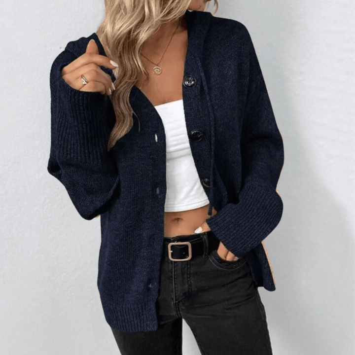 Stilla | Dame Cardigan Blød Strik Oversized-Pasform Knaplukning Hætte Ribkant