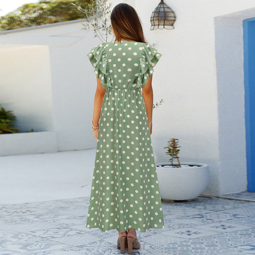Stilla | Polka Dot V-hals Kappe Ærme Maxi Kjole