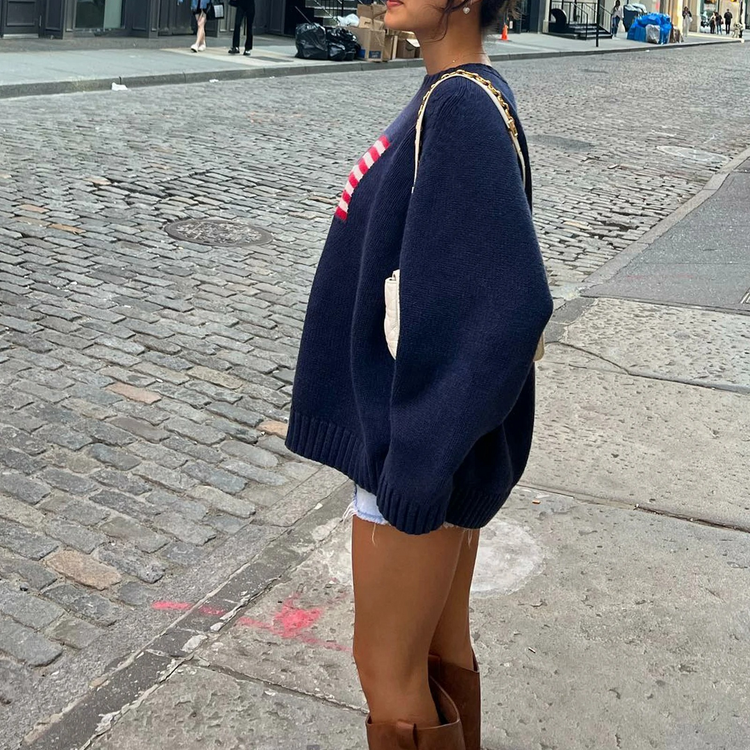 Stilla | Strikpullover med amerikansk flag.