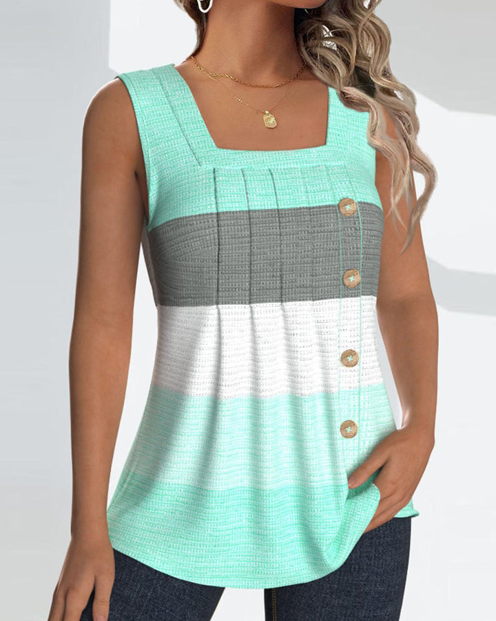 Stilla | Stribet tanktop med knapper og plisseringer