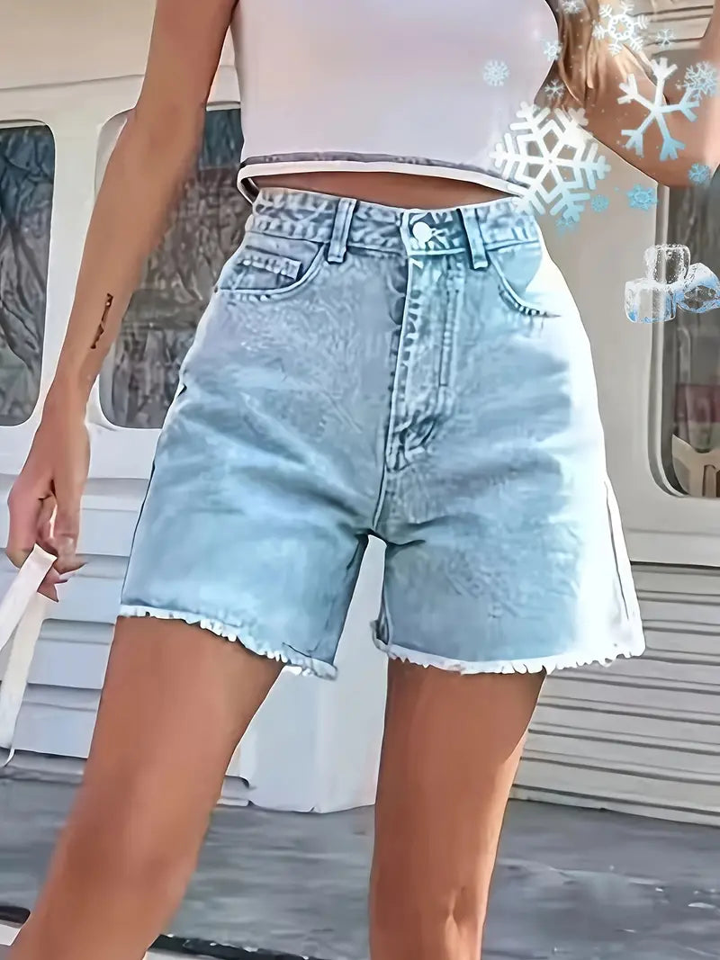 Stilla | Ensfarvet, Casual, Løs Pasform Denim Shorts Til Kvinder