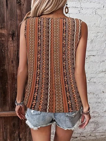 Stilla | Boho Print V-udskæring Twisted Tank Top