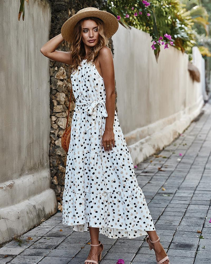 Stilla | Polka Dot Ærmeløs Lang Kjole