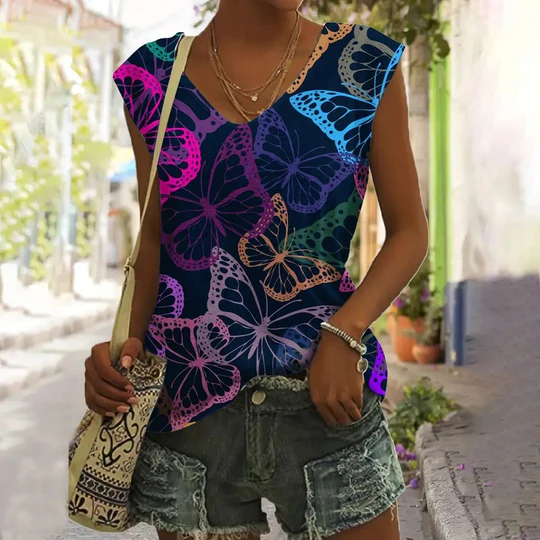 Stilla | Dame T-shirt med sommerfugletryk