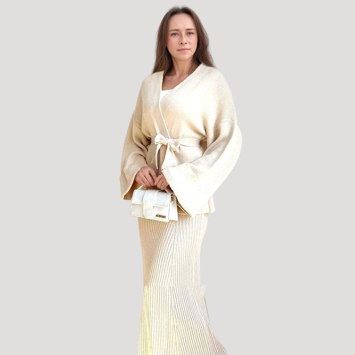 Stilla | Chic Strikket Wrap Strikketrøje Og Nederdel Sæt