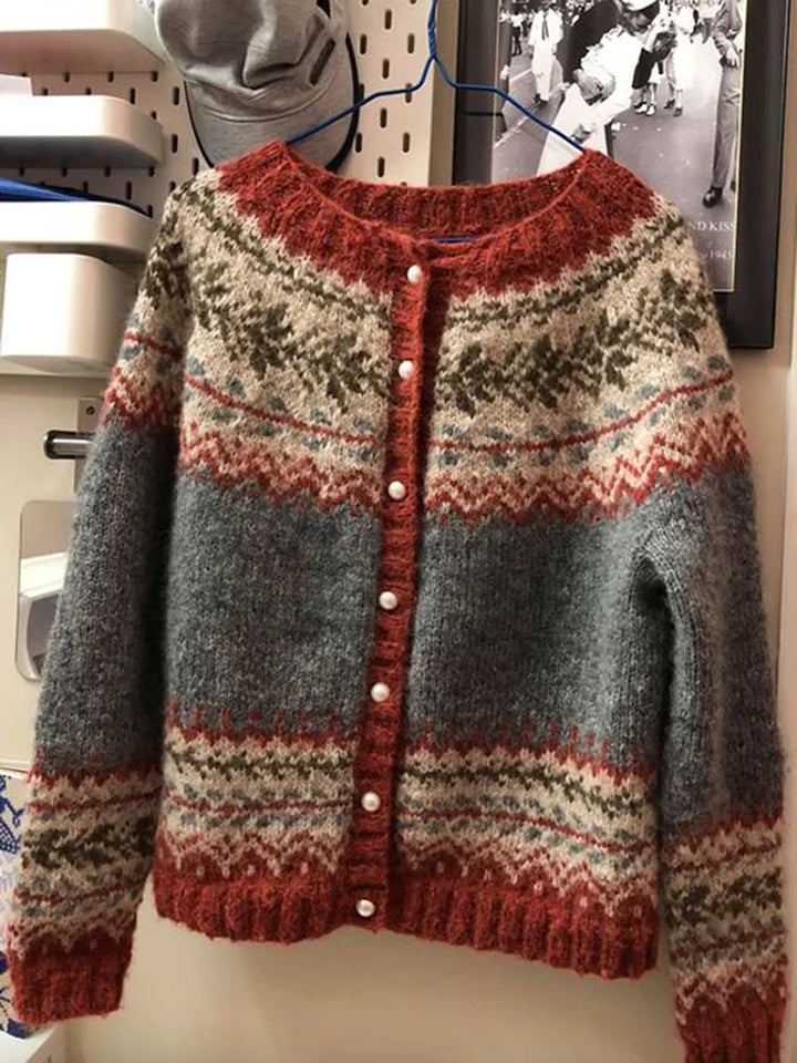 Stilla | Komfortabel Jacquard Vintage Fel Island Knop Pullover