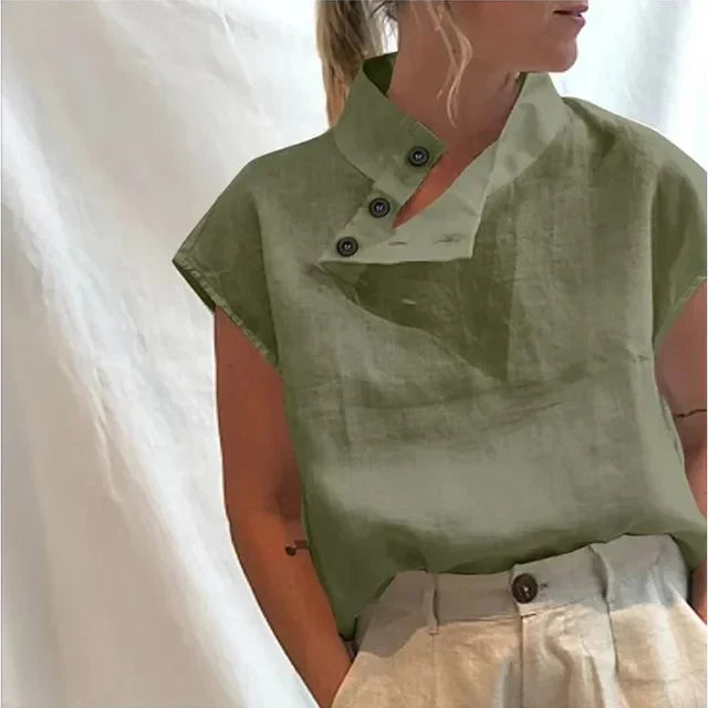 Stilla | Elegant Kortærmet Bluse Af Bomuld Og Linned