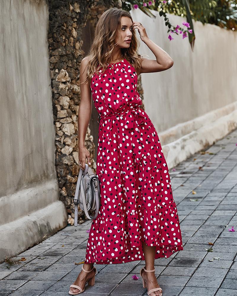 Stilla | Polka Dot Ærmeløs Lang Kjole