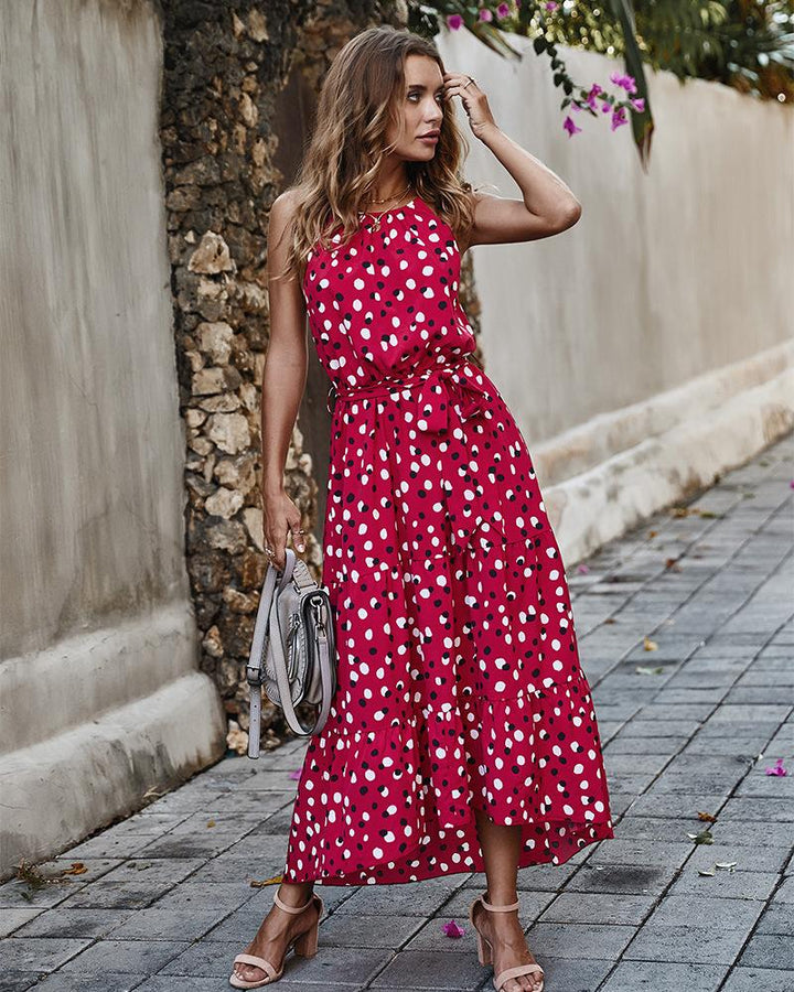 Stilla | Polka Dot Ærmeløs Lang Kjole