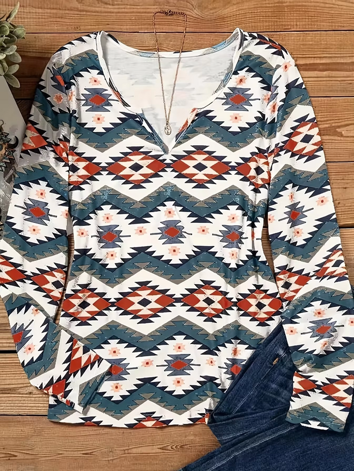 Stilla | T-shirt med Lange Ærmer af Bomuld med Geometrisk Mønster