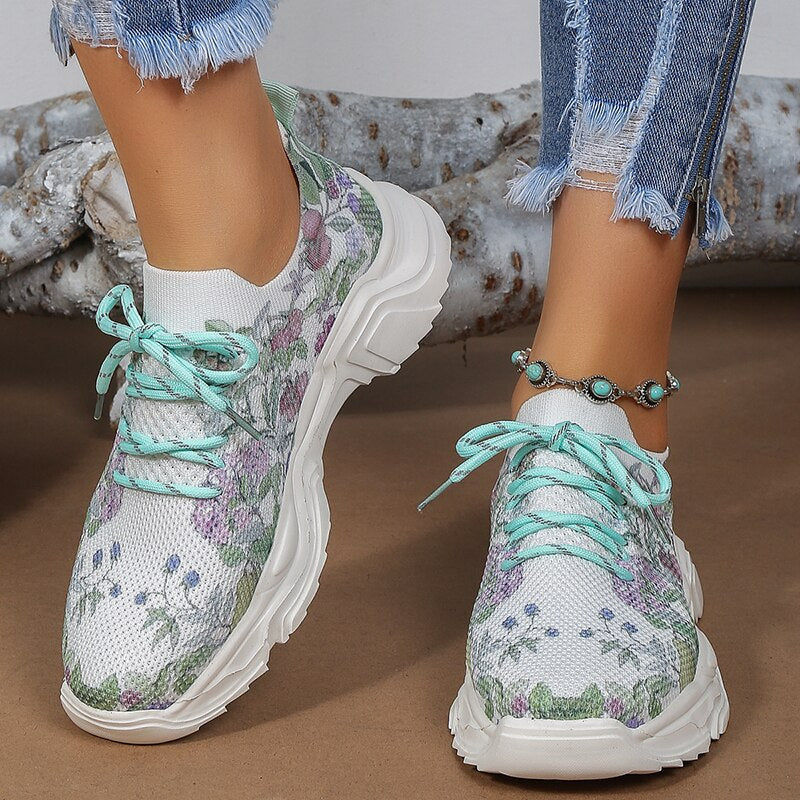 Stilla | Åndbare Ortopædiske Sneakers Med Snørebånd Og Blomsterdesign