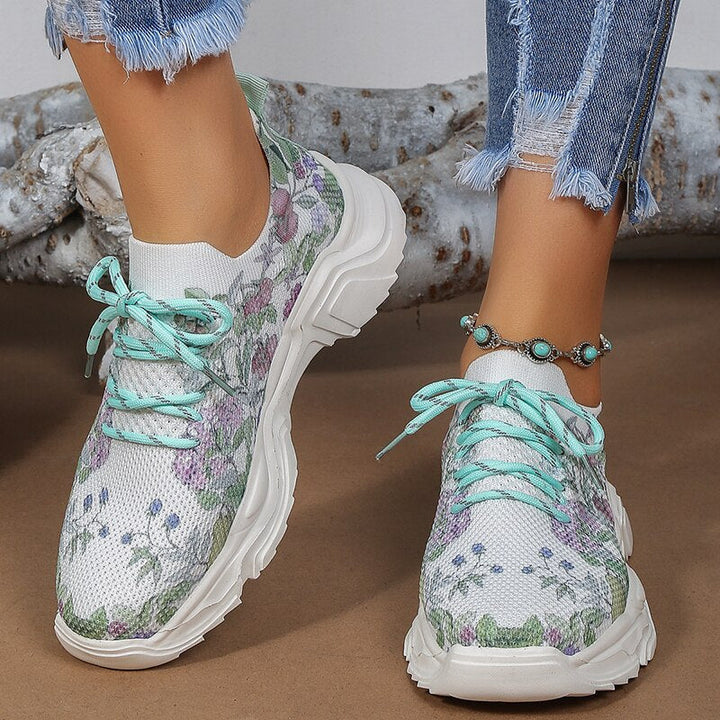 Stilla | Åndbare Ortopædiske Sneakers Med Snørebånd Og Blomsterdesign