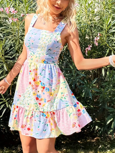 Stilla | Cami Kjole Med Blomstertryk Elegant Sommerkjole Uden Ærmer Med Flæser, Brede Stropper Og A-Formet Silhuet