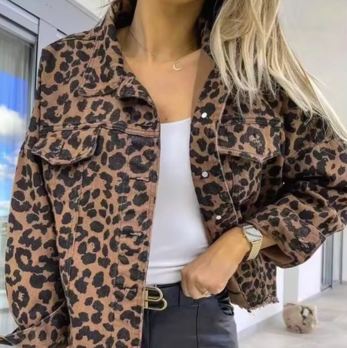 Stilla | Frakke Af Trykt Jeansstof Med Leopardskabel
