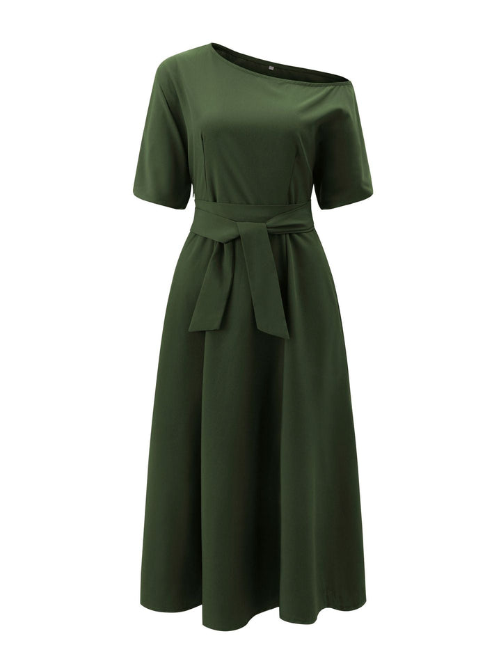 Stilla | Off Shoulder Korte Ærmer Talje Binde Maxi Kjole