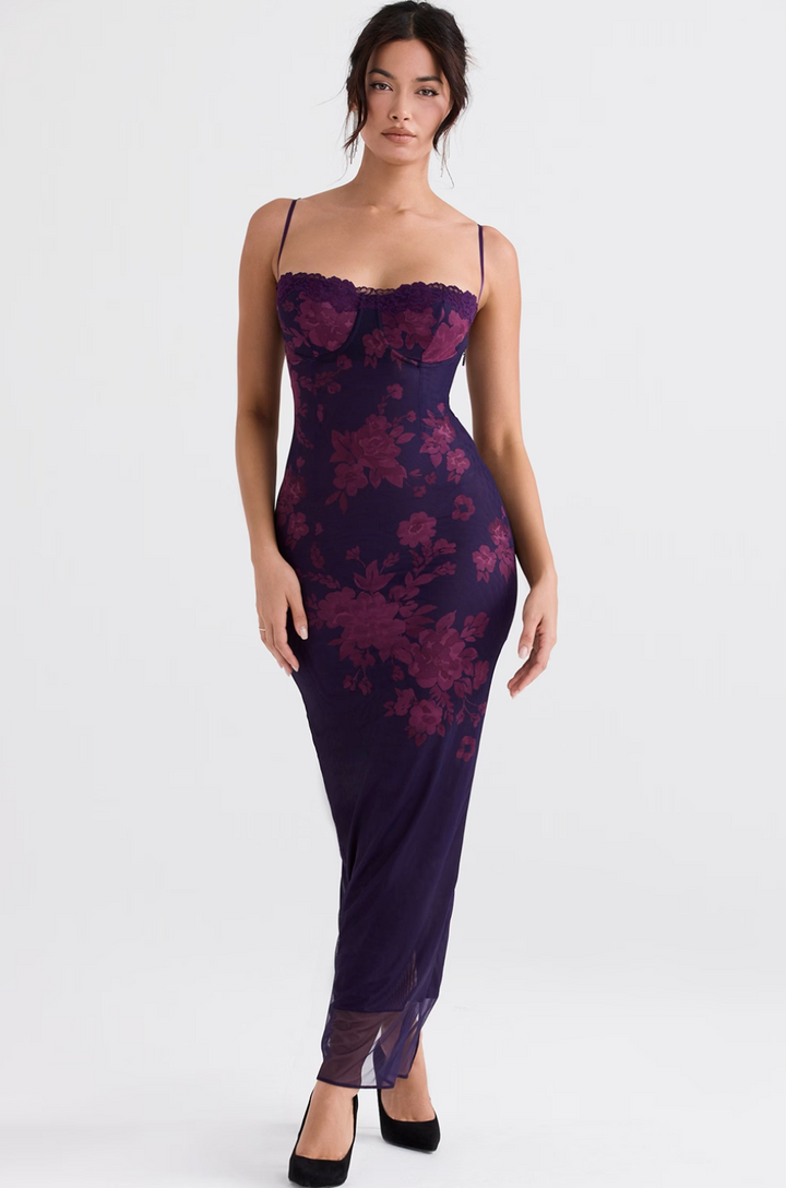 Stilla | Lang Kjole Med Floral Motif I Lilla