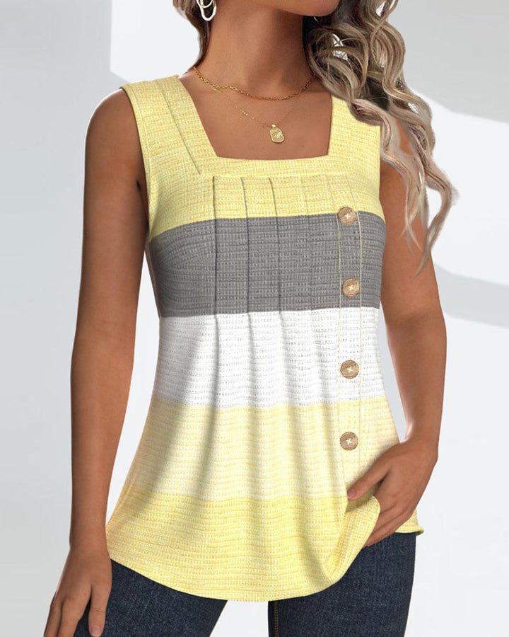 Stilla | Stribet tanktop med knapper og plisseringer