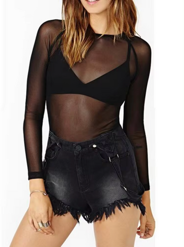 Stilla | Transparent Bluse Med Lange Ærmer Af Mesh Gewebe