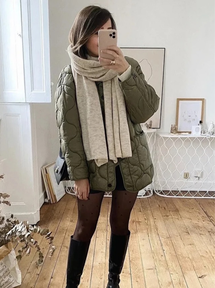 Stilla | Trendy Olivgrøn Oversized Steppjakke til et stilfuldt look Ideel til efterår/vinter
