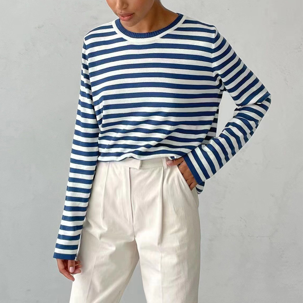 Stilla | Stribet Skjortebluse Med Ribkrave