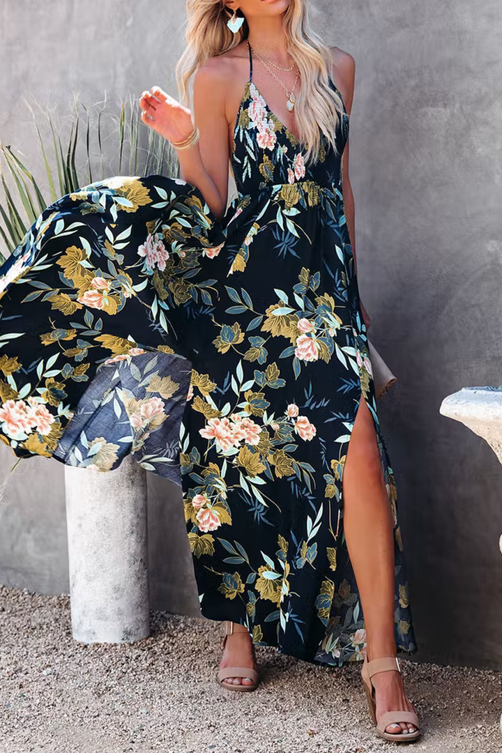 Stilla | Send Flowers Smocked Halterneck Maxikjole
