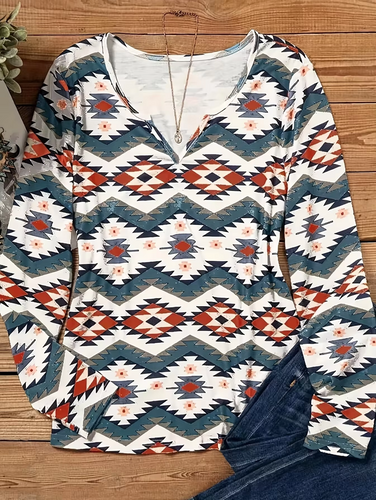 Stilla | T-shirt med lange ærmer i bomuld med geometrisk tryk