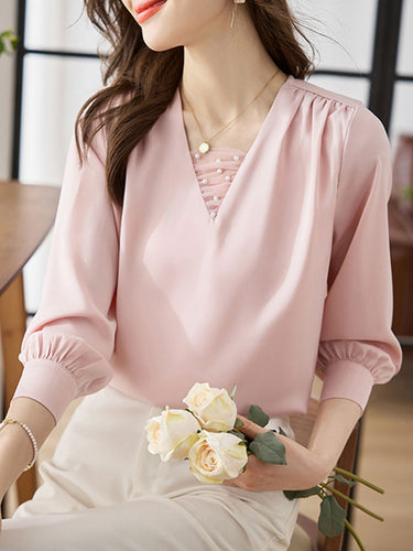 Stilla | Bluse Langærmet V-hals Chiffon Bluse