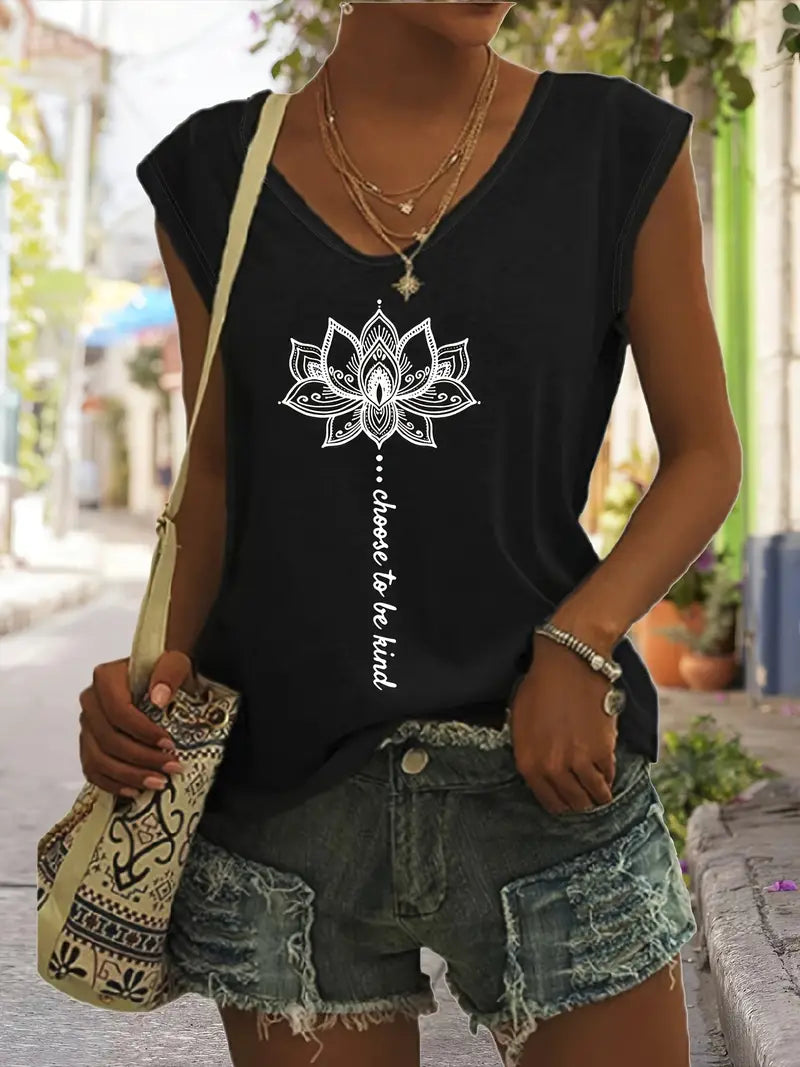 Stilla | Lotustryk V-udskæring Tank Top