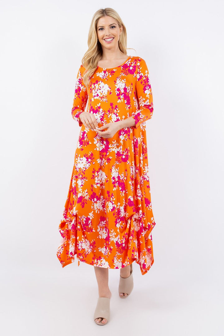 Stilla | Full Size Pick-Up Hem Asymmetrisk Blomstret Midi Kjole