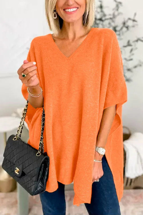 Stilla | Poncho Pullover Uni Med V-udskæring, Generøs og Elegant Snit