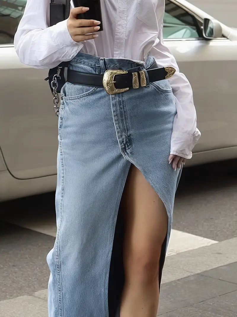 Stilla | Elegant Jeansskørt Med Høj Slids