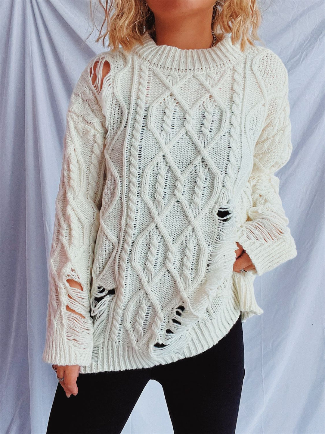 Stilla | Pullover med lange ærmer, rund halsudskæring, lavet af viklet stof med vintagestil
