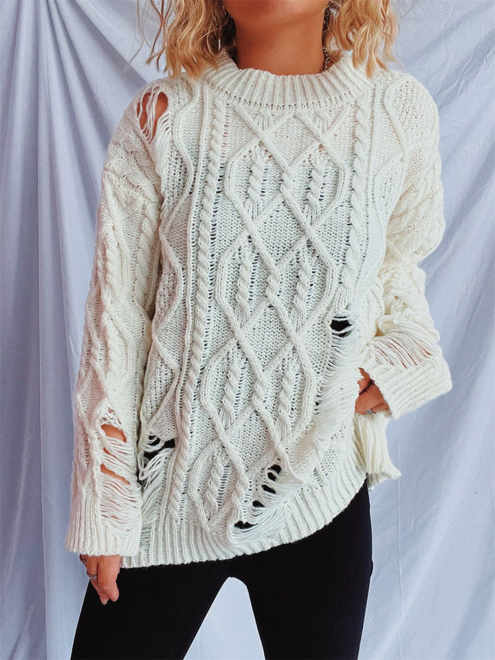 Stilla | Pullover med lange ærmer, rund halsudskæring, lavet af viklet stof med vintagestil