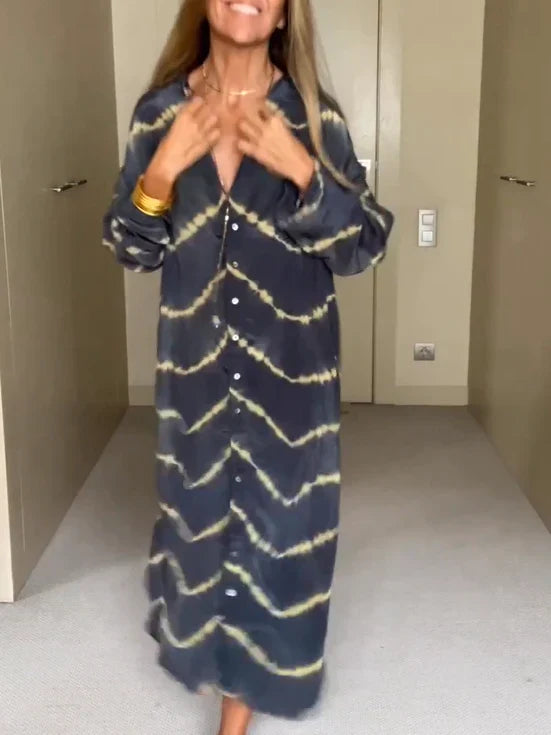 Stilla | Langærmet Boho Stribet Kjole