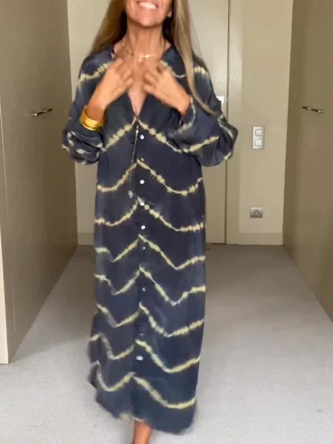 Stilla | Langærmet Boho Stribet Kjole