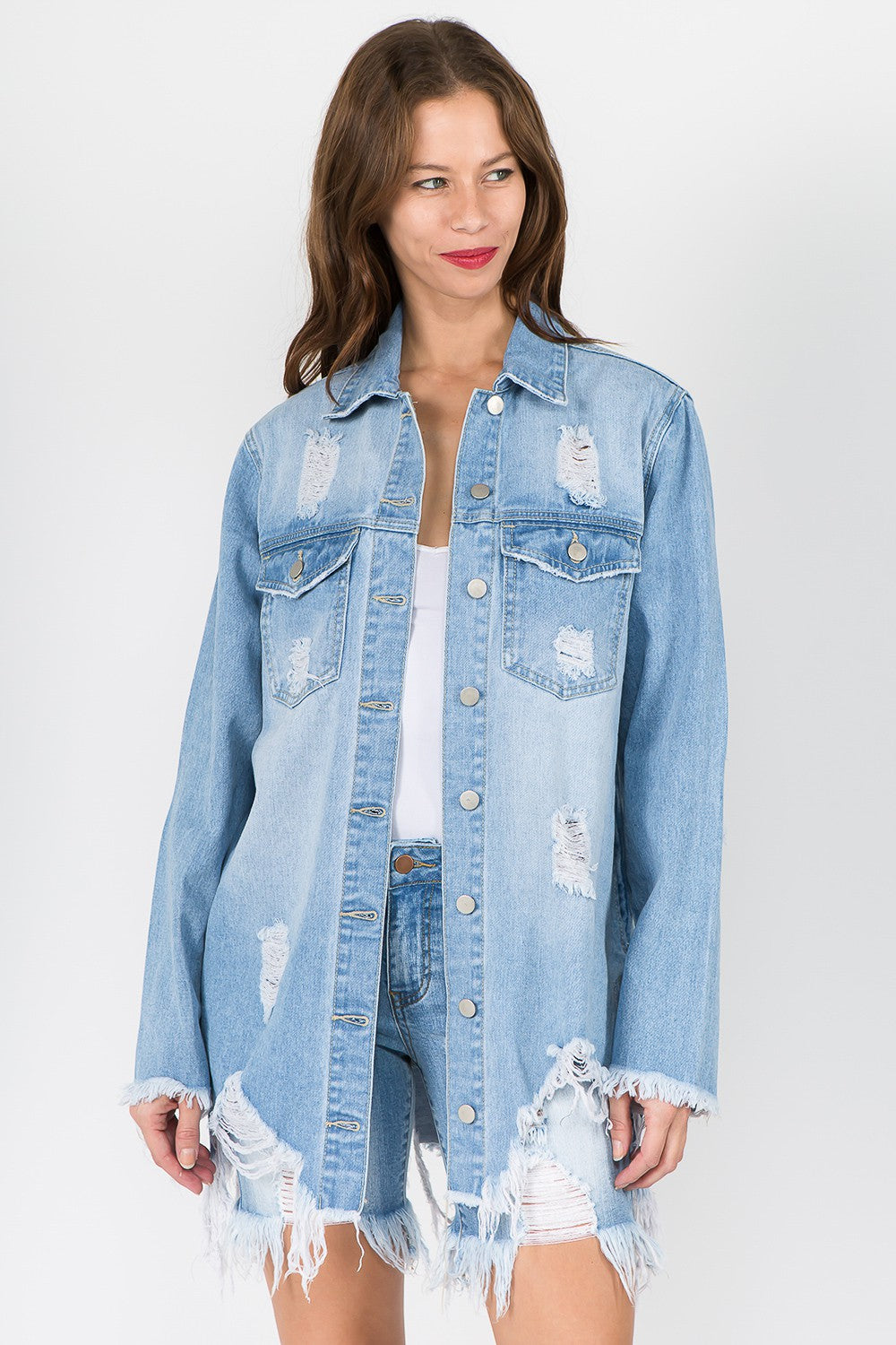 Stilla | Amerikansk Bazi Jeansjakke I Used Look Med Frynset Kant