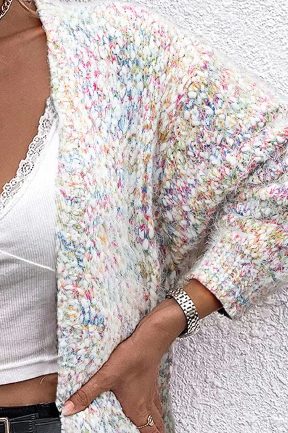 Stilla | Åben Strikjakke Med Lange Ærmer og Lommer
